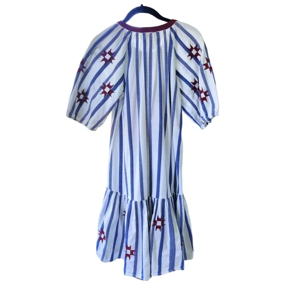 Figue Bria Cotton Tassel Boho Mini Dress Sz S Blue White Burgundy - Picture 6 of 16